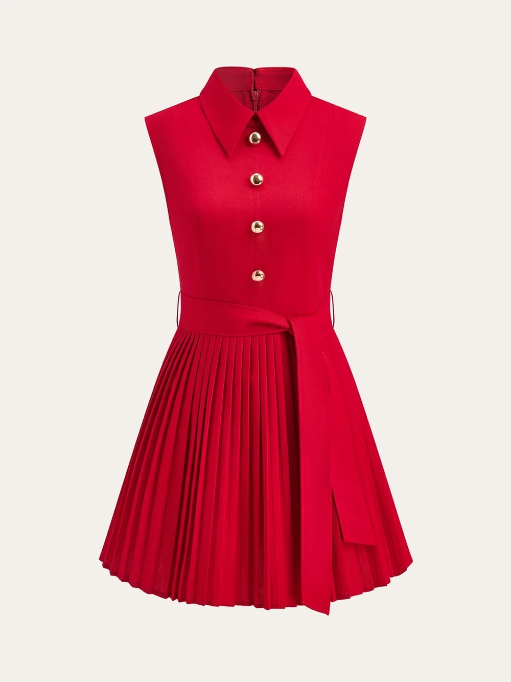Commense Metal Detail Sleeveless Slim Fit Pleated Mini Dress - Size M NO BELT